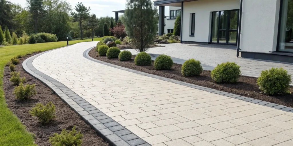 A stable paver walkway laid on a sand base without edging for a DIY project.