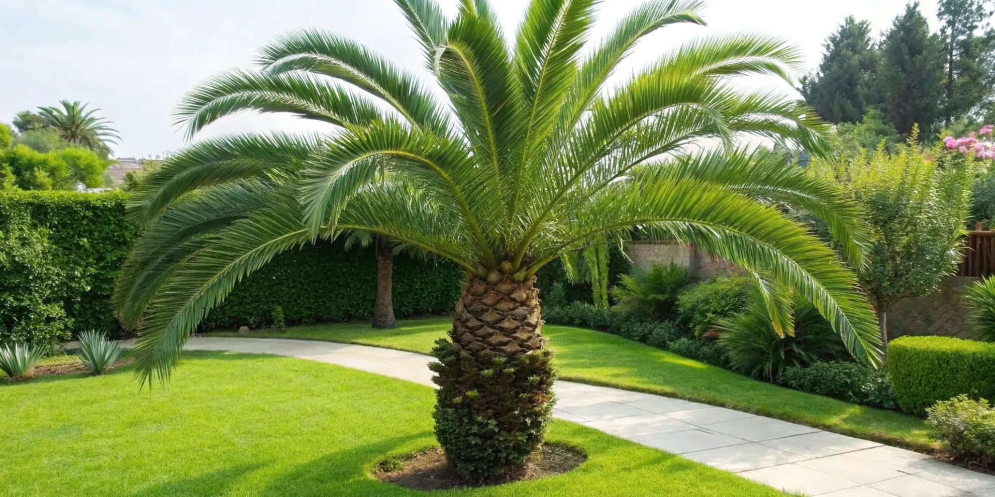How to trim palm tree leaves to achieve a healthy tree with green fronds.