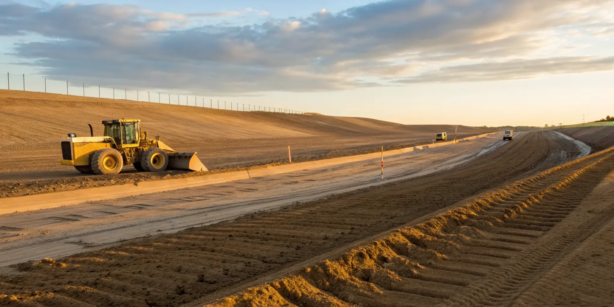 Heavy equipment performing land grading services to level a property for construction.
