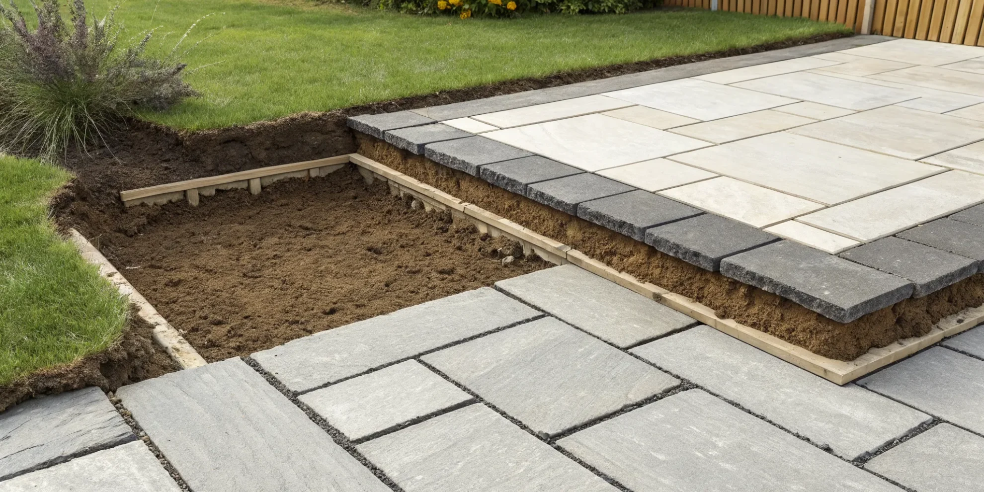 Laying pavers on soil without a base, resulting in an uneven and unstable surface.
