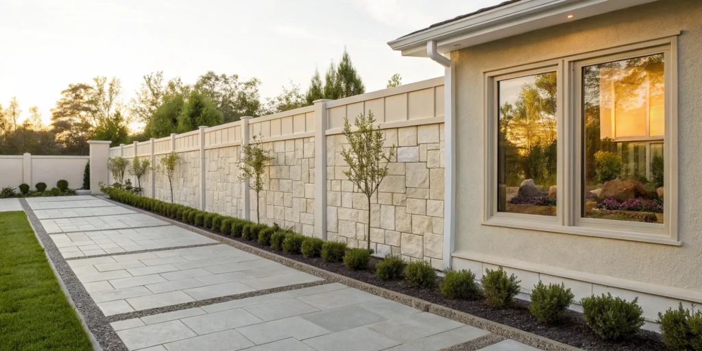 Modern backyard retaining wall idea using natural stone and minimalist landscaping.