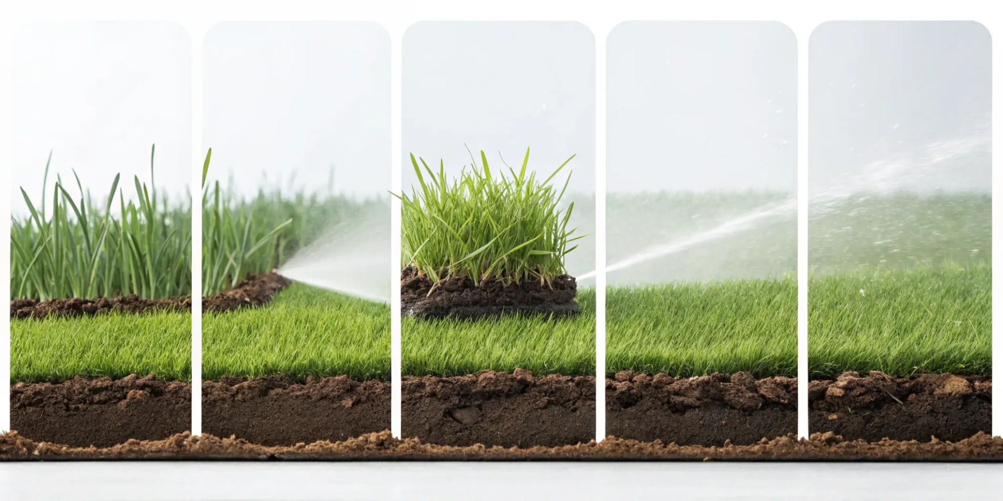 Watering new sod rolls, a crucial first step in the care timeline.