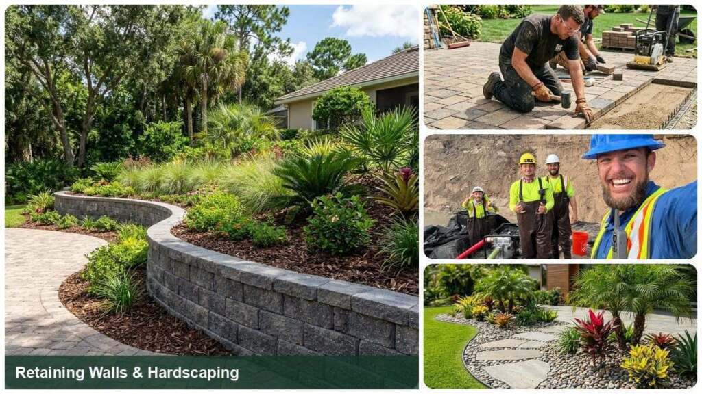 DeAngelo's Land Services retaining wall, paver patio, seawall repair, and flagstone walkway projects in Central Florida