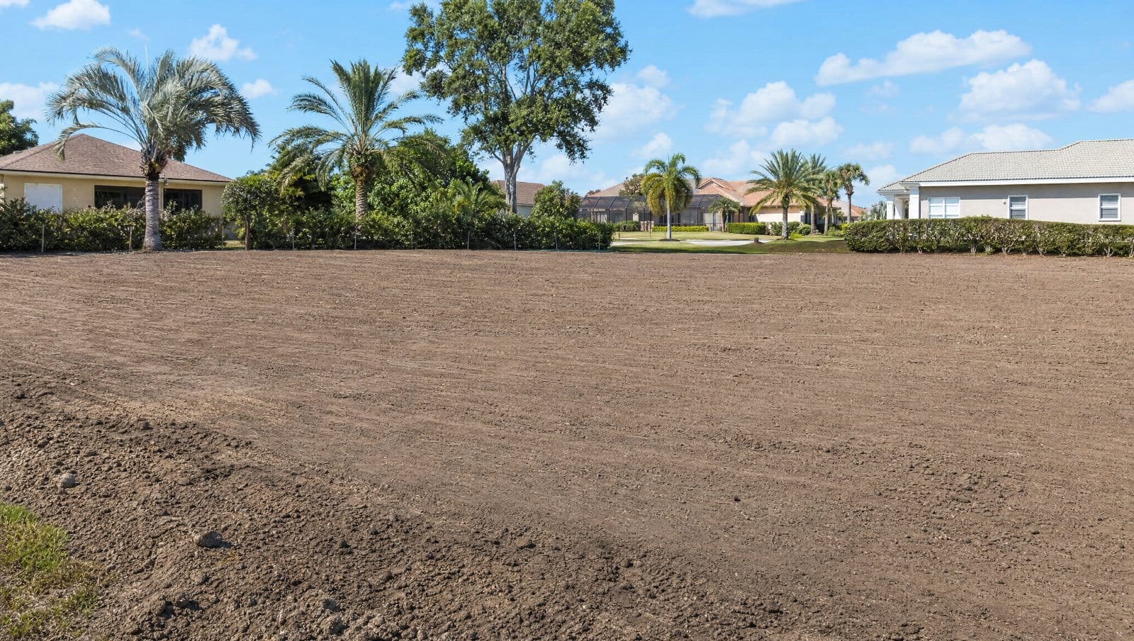 Freshly graded smooth bare-soil Florida lot ready for landscaping